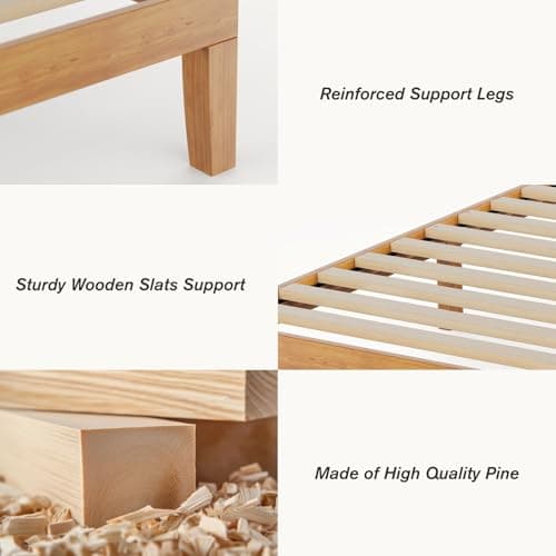 Sweetcrispy Solid Wood Bed Frame, Full Size Bed Base with Wood Slat Support, Sturdy, Stylish & Noise-Free Design, No Box Spring Needed, Easy Assembly, 12 in Natural Pine - Image 3