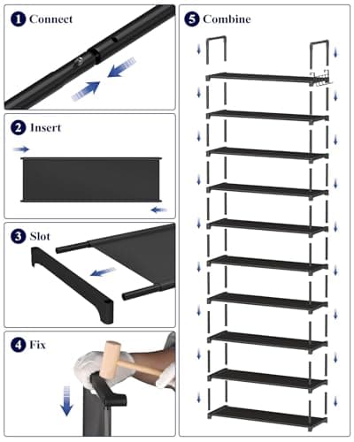 Kitsure Shoe Rack for Closet - 10-Tier Shoe Organizer with Hook Rack, Large-Capacity & Space-Saving Shoe Shelf for Entryway, Bedroom, Living Room,32.2" x 11.8" x 68.5", Black - Image 8
