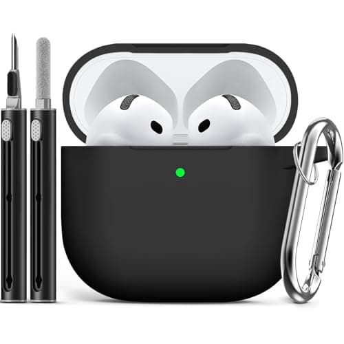 Ljusmicker for AirPods 4 Case Cover 2024 with Cleaner Kit,Soft Silicone Protective Case for Apple AirPods 4th Generation Case for Women Men,AirPod 4 Case Accessories with Keychain-Black