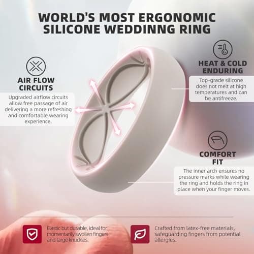 Egnaro 4/5/8 Variety Multipack Ergonomic Breathable Promise Ring, 6mm Wide - 2mm Thick Silicone Wedding Bands Women, Rubber Rings Women with Half Size - Image 2