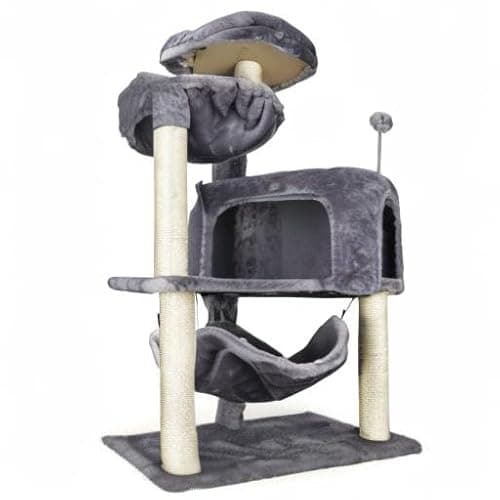 YUNIQUE Cat Tree with Cat Condo and Big Hammock, Grey - Image 8