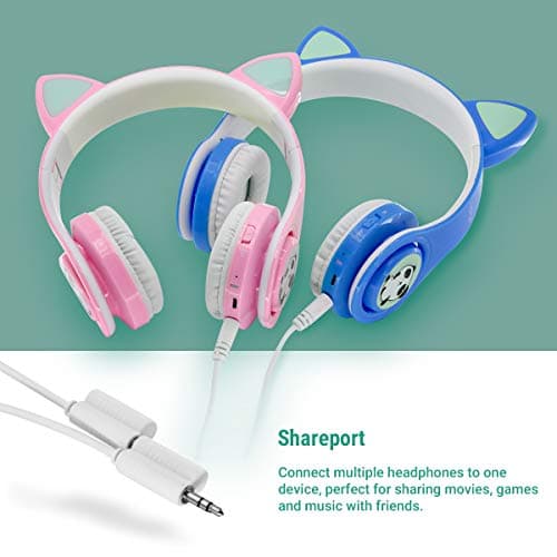 Woice Wireless Bluetooth Kids Headphones, LED Flashing Lights, Music Sharing Function, 85db Volume Limited, Over-Ear and Build-in Mic Wireless/Wired Children Headphones for Boys Girls (Blue) - Image 5