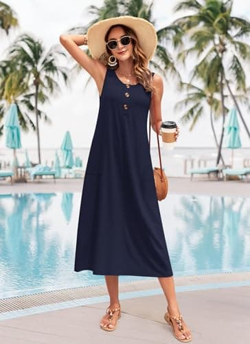 MOLERANI Womens Long Summer Maxi Dresses for Women 2025 Loose Long Dress Sleeveless Tee Shirt Dress Casual Maxi Dress,Navy Blue,M - Image 5