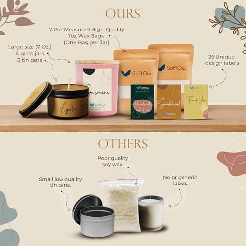 SoftOwl Premium Soy Candle Making Kit - Full Set - Soy Wax, Big 7oz Jars & Tins, 7 Pleasant Scents, Color Dyes & More - Perfect as Home Decorations - DIY Starter Scented Candles Making Kit - Image 6
