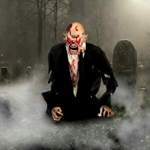 Haunted Hill Farm Damien by Tekky, Battery-Operated, Motion and Sound Activated Animatronic Zombie with Sound Effects and Lights for Indoor or Covered Outdoor Creepy Halloween Decoration - Image 2