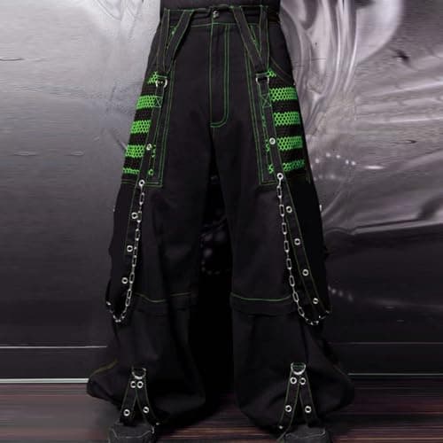 Women Emo Goth Baggy Pants Hip Hop Jeans Y2K Punk Scene High Waisted Wide Leg Denim Pants Streetwear (Green, M) - Image 2