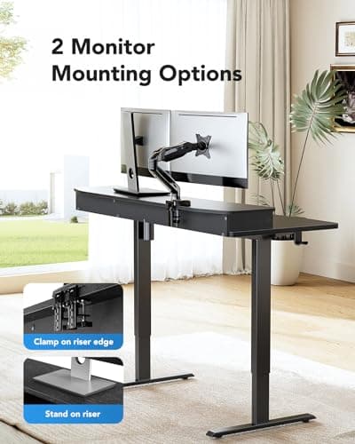 HUANUO 48″ x 24″ Electric Standing Desk with 2 Drawers, C-Clamp Mount Compatible, Height Adjustable Computer Desk, Home Office Stand Up Desk with 4 Preset Heights & 2 Hooks, Black - Image 3
