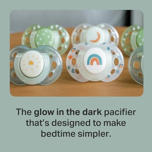 Tommee Tippee Night Time Pacifier, 18-36 Months, Symmetrical Silicone Baglet, BPA-Free Binkies, Glow in The Dark Technology, Green Rainbow, Pack of 6 - Image 2