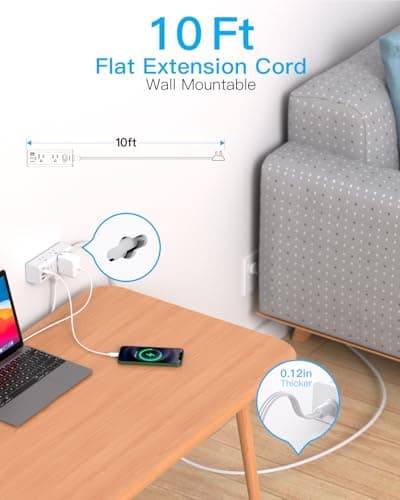 One Beat 10Ft Extension Cord with Multiple Outlets,Flat Plug Power Strip Surge Protector with 10 Ft Long Cord,6 Outlet 3 USB Ports (1USB C),Multi Outlet Wall Plug for Travel,College,Dorm Essentials - Image 2