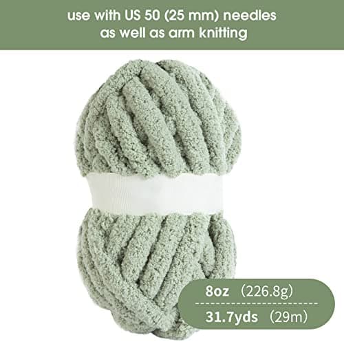 HOMBYS 8 Pack Assorted Chunky Yarn for Crocheting,Super Bulky Large Soft Fluffy Yarn,Plush Fuzzy Yarn,Thick Chenille Yarn for Hand Knitting/Arm Knitting,4 White & 4 Sage Green(27yds,8 oz Each Skein) - Image 2