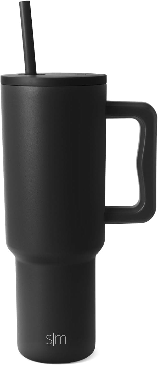 Simple Modern 40 oz Trek Tumbler with Handle and Straw Lid | Cup Holder Friendly Insulated Stainless Steel Travel Mug | Midnight Black - Midnight Black 40 Ounces - Image 2
