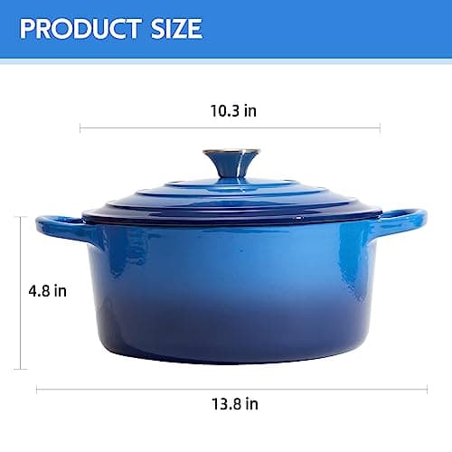 6 Quart Dutch Oven Enameled Cast Iron with Lid - Big Dual Handles - Oven Safe up to 500°F - Classic Round Pot for Versatile Cooking (Blue, 6 QT) - Image 5