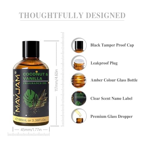 MAYJAM 100ML/3.38FL.OZ Coconut & Vanilla Fragrance Oils with Glass Dropper, Essential Oils for Diffusers for Home, Long Lasting Scented Oils for Diffusers Soap Candle Making - Image 7