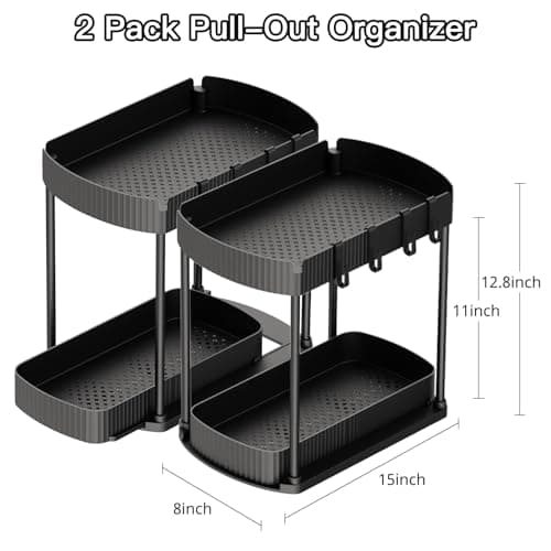 Ukeetap 2 Pack Multi-Purpose Pull-Out Storage Organizers, Under Sink Organizers and Storage for Bathroom & Kitchen, Under Cabinet Organizers and storage, 12.8 Inch, Black - Image 2