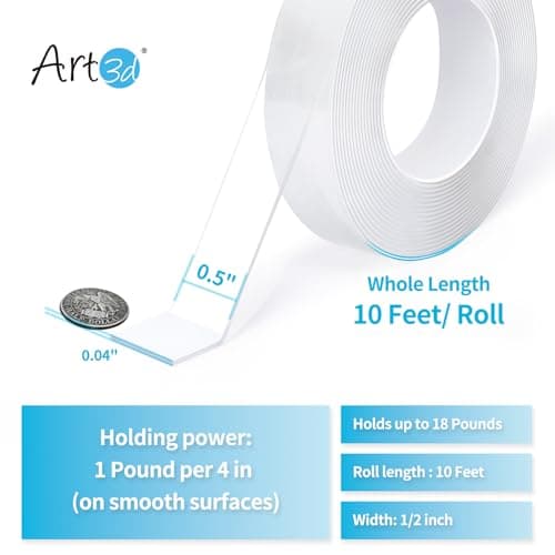 Art3d Double-Sided Mounting Tape (10FT), Multipurpose Removable Adhesive Foam Tape, Transparent, Household - Image 2