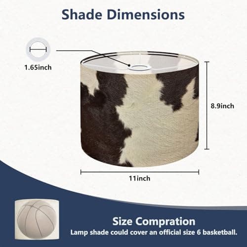 Drum Lamp Shades Set of 2 Real Cowhide Beautiful white brown cowhide Close up cow Lampshades for Floor Lamps Table Lamps Pendant Light 11"x8.9" Large Replacement Linen Lampshade - Image 2