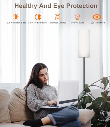 luckystyle LED Floor Lamp for Living Room, Dimmable Standing Lamps with Foot Switch,Remote Custom Color Temperature Black Pole Lamp with Lampshade,12W Led Bulb Tall Lamps for Bedroom Office Kid Room - Image 6