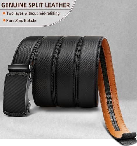 BULLIANT Men's Belt, Slide Ratchet Belt For Gift Men Dress Pant Shirt Oxfords,Trim To Fit(Black,38"-44" Waist Adjustable) - Image 3
