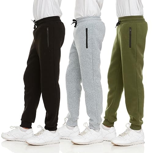 PURE CHAMP 3Pk Boys Sweatpants Fleece Athletic Workout Kids Clothes Boys Joggers with Zipper Pocket and Drawstring Size 4-20 (SET3 Size 14/16)