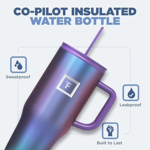 IRON °FLASK Co-Pilot Insulated Mug w/Straw & Flip Cap Lids - Cup Holder Bottle for Hot, Cold Drink - Leak-Proof - Water, Coffee Portable Travel Mug - Aurora, 32 Oz - Image 2