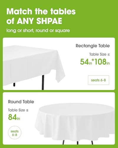 Pureegg Plastic Table Cloth Disposable 10 Pack, 54 x 108 Inch Table Cloths, Party, Picnic, Wedding, Decorative Tablecloths, Rectangle, White Plastic Cover, Leakproof & Sturdy, White - Image 2