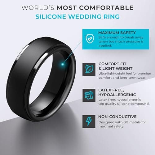 ThunderFit Silicone Men’s Wedding Rings, 10mm Wide 2.5mm Thick Rubber Wedding Bands-Variety Multipack 1-7 - Image 2
