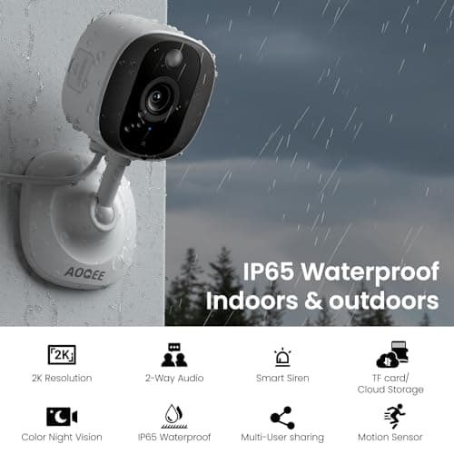 AOQEE 2K Cameras for Home Security-Outdoor/Indoor Camera for Dog/Cat/Pet/Nanny/Baby, Color Night Vision, White Light, Siren, 24/7 SD Recordings, Works with Alexa/Google Home, C1 (C1-White-2pack-2.4G) - Image 3