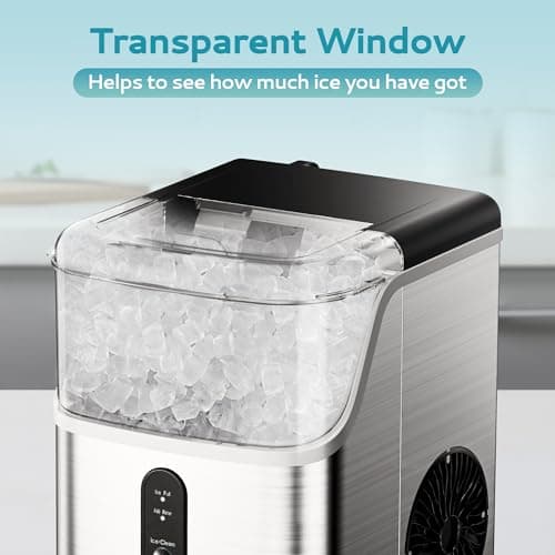 EUHOMY Nugget Ice Makers Countertop, Pebble Ice Maker Machine with 35lbs/24H Soft Ice, Self-Cleaning Sonic Ice Maker with Ice Scoop&Basket, Pellet Ice Maker for Home/Kitchen/Office(Stainless Steels) - Image 4