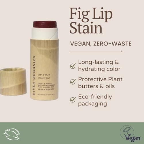 Organic Lip Stain, Zero-Waste Vegan Lip Stain in "Fig", "Pomegranate" or "Guava" .30 oz / 8.45 g Long Lasting, Toxic Free, River Organics (Fig) - Image 4
