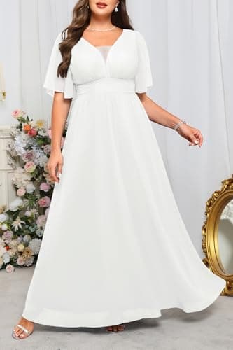 Talisea Plus Size Wedding Dress for Bride Simple White Bridal Shower Engagement Elegant Formal Chiffon Long Maxi Dress 2025 - Image 6
