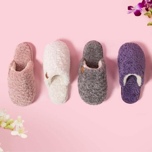EverFoams Women's Fuzzy Slip-on Slippers Warm Cozy Soft Lightweight Memory Foam Indoor House Shoes Cream White, 7-8 US - Image 9