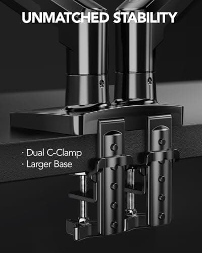 HUANUO FlowLift™ Dual Monitor Stand, Fully Adjustable Gaming Monitor Desk Mount for 13–32″ Computer Screens, Full Motion VESA 75x75/100x100 with C-Clamp & Grommet Base, Each Arm Holds 4.4 to 19.8 lbs - Image 5