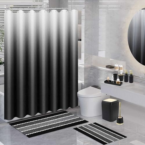 XLHOMO 25PCS Black Bathroom Accessories Sets Complete, with Shower Curtain, Rugs, Trash Can and Toilet Brush, Soap Dispenser, Toothbrush Holder and Cup, Soap Dish, Qtip Holder, Bathroom Decor Sets - Image 6