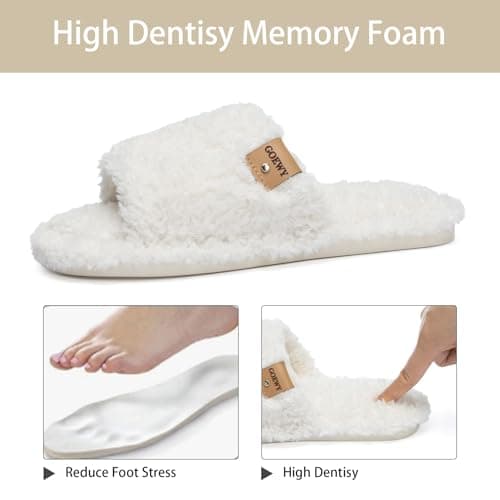 GOEWY Fuzzy Open Toe Slippers for Women Indoor Cozy Memory Foam Slip On House Slides Shoes Gifts for Womens Her Mom - Image 3