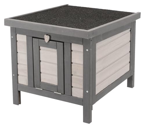 TRIXIE Insulated Outdoor Cat House, Weatherproof Cat Home with Raised Floor, Hinged Asphalt Roof & Covered Opening, Small Outdoor Shelter for Cats and Small Animal, Gray Pine Wood - Image 5