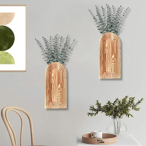 Dnnnii 2 Pack Wooden Wall Vase Set - Brown Finish Modern Farmhouse & Boho Wall Decor for Entryway, Hallway, Bathroom, Living Room, Dining Room, Narrow Spaces - Image 7