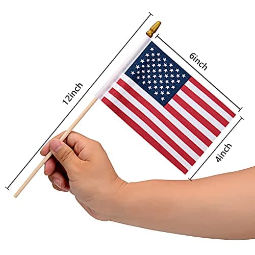 12 Pack Small American Flags on Stick Small US Flags/Mini American Flags for Outside 4x6 Inch American Hand Held Stick Flags with Kid-Safe Spear Top, Patriotic Veterans Day Decorations, 4th of July Decorations - Image 3