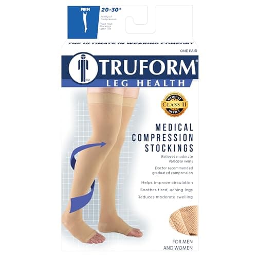 Truform 20-30 mmHg Compression Stockings for Men and Women, Thigh High Length, Dot-Top, Open Toe, Black, Medium - Image 3