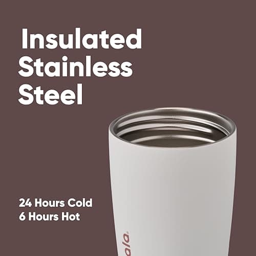 Owala SmoothSip Slider Insulated Stainless Steel Coffee Tumbler, Reusable Iced Coffee Cup, Hot Coffee Travel Mug, BPA Free 12 oz, Tan/White (Vanilla Bean) - Image 4