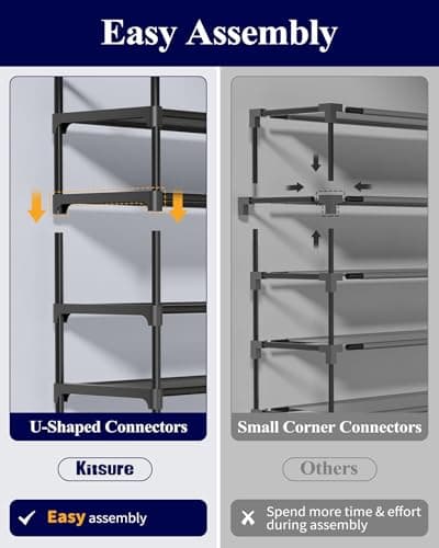 Kitsure Shoe Rack for Closet - 10-Tier Shoe Organizer with Hook Rack, Large-Capacity & Space-Saving Shoe Shelf for Entryway, Bedroom, Living Room,32.2" x 11.8" x 68.5", Black - Image 9