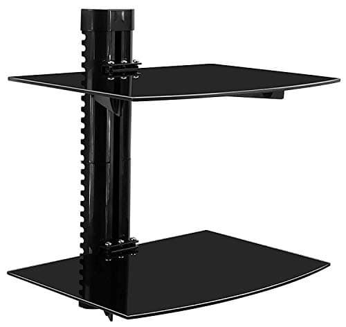 Mount-It! Floating Wall Mounted Shelf Bracket Stand for AV Receiver, Component, Cable Box, PlayStation, Xbox, DVD Player, Projector, 34 Lbs Capacity, 2 Shelves, Tinted Tempered Glass