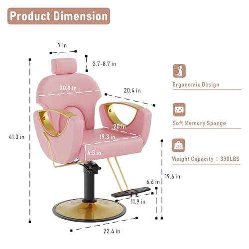 LOUVIXA Barber Chair for Hair Stylist, Height Adjustable Hydraulic Hair Reclining Salon Chair, 360 Degrees Rotation, Multi-Function Shampoo Chair for Salon Barbershop (Modern Pink) - Image 3