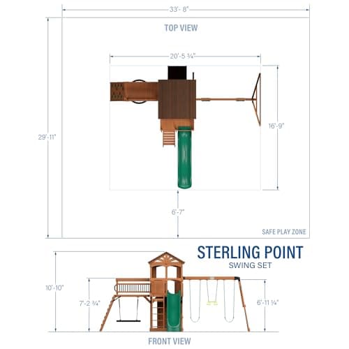 Backyard Discovery Sterling Point Cedar Wood Swing Set with Wave Slide, Raised Clubhouse, Wooden Bridge, Rock Wall, Belt Swings, Web Swing, Trapeze, Balcony, Climbing Wall, Ladder, Outdoor Playset - Image 3