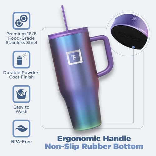 IRON °FLASK Co-Pilot Insulated Mug w/Straw & Flip Cap Lids - Cup Holder Bottle for Hot, Cold Drink - Leak-Proof - Water, Coffee Portable Travel Mug - Aurora, 32 Oz - Image 5