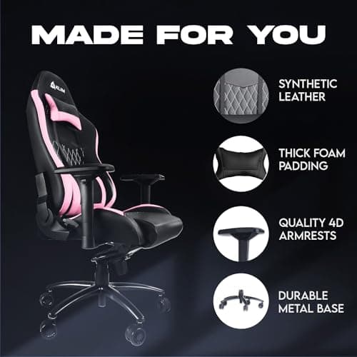 KLIM Esports Pink Gaming Chair with Back & Head Support + Ergonomic Pink Chair, Fully Adjustable + PU Leather + Gaming Chair for Girls, Boys, Teenagers, Adults + New Version Gaming Chair Pink - Image 4
