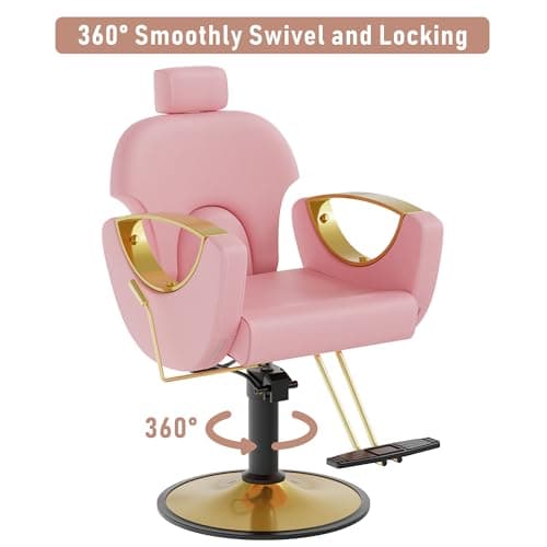 LOUVIXA Barber Chair for Hair Stylist, Height Adjustable Hydraulic Hair Reclining Salon Chair, 360 Degrees Rotation, Multi-Function Shampoo Chair for Salon Barbershop (Modern Pink) - Image 4
