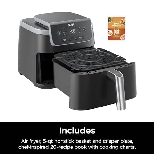 Ninja | Air Fryer | 4-in-1 Pro Air Fry, Roast, Reheat, Dehydrate | 5QT Capacity fits up to 4lbs of French Fries | 400F Max Temp | Nonstick Basket & Crisper Plate | 120V | Grey | AF141 - Image 9