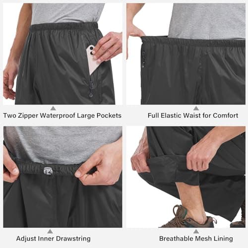Men's Rain Pants Waterproof Rain Over Pants Windproof Hiking Pants for Outdoor Fishing Golf Motorcycle Cycling (1088 Black XL) - Image 5