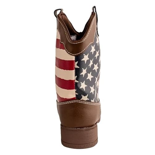 Baby Deer Brown (Red/White/Blue), Faux-leather, Rubber-soled, Kids Square Toe Stars & Stripes Boot for Children - Image 4
