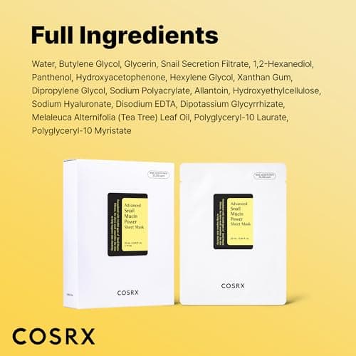 COSRX Snail Mucin Sheet Mask 10 EA with Snail Mucin Serum, Self Care, Face Masks for Dry, Sensitive Skin, Not Tested on Animals, No Parabens, No Sulfates, Korean Skin Care - Image 8